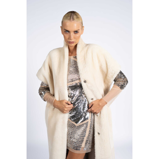 Vesta maneci scurte cu cordon, bej, 120cm