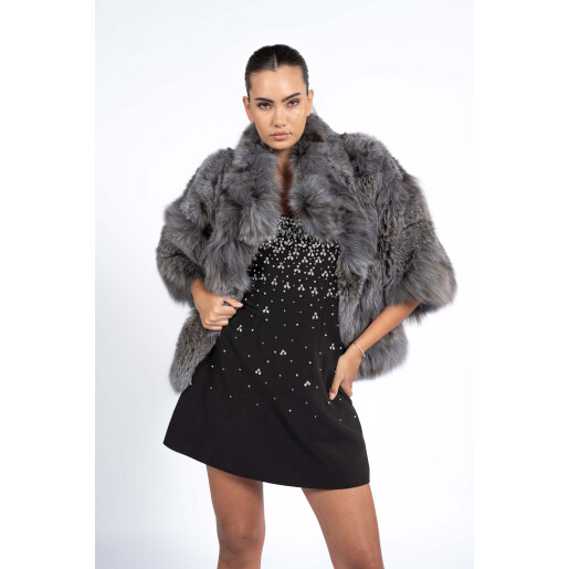 Geaca blana naturala lynx, gri, 55cm