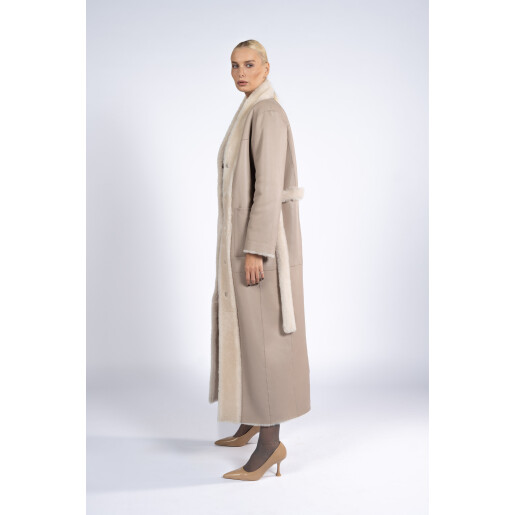 Palton blana naturala miel, reversibila, bej, 120cm