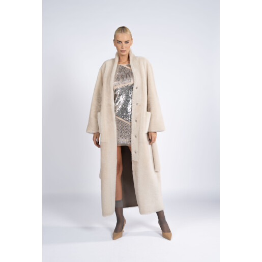 Palton blana naturala miel, reversibila, bej, 120cm