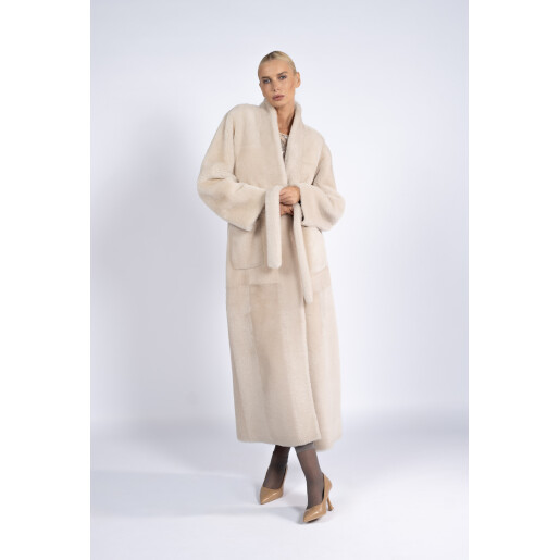 Palton blana naturala miel, reversibila, bej, 120cm