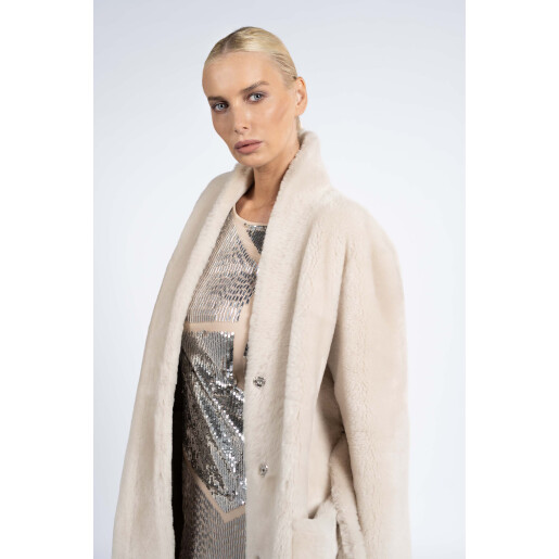 Palton blana naturala miel, reversibila, bej, 120cm