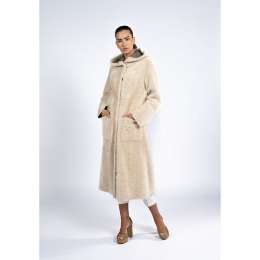 Palton shearling cu gluga, bej, 110cm