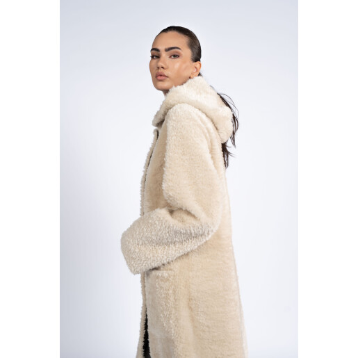 Palton shearling cu gluga, bej, 110cm