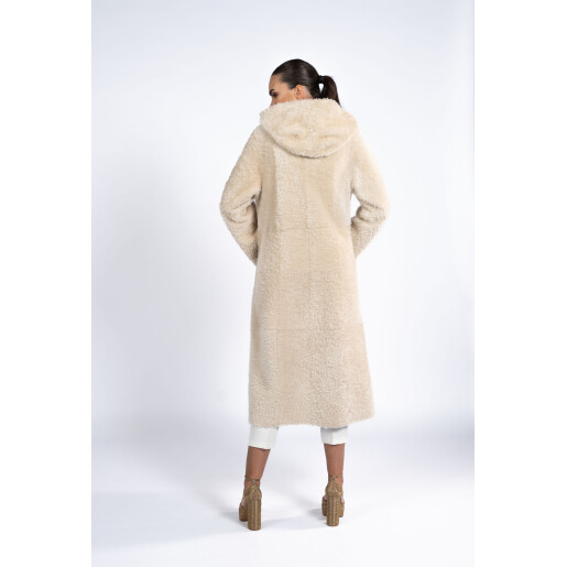 Palton shearling cu gluga, bej, 110cm