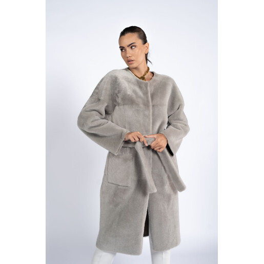 Palton reversibil shearling, gri, 80cm