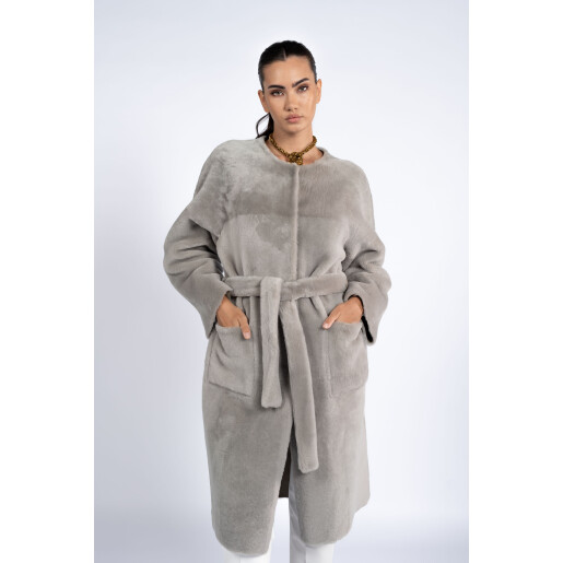 Palton reversibil shearling, gri, 80cm