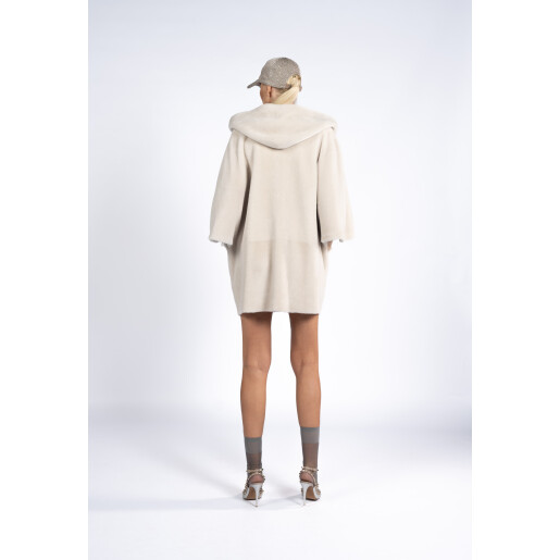 Jacheta reversibila shearling cu gluga, bej, 70cm