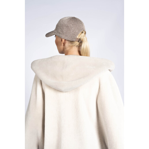 Jacheta shearling reversibila cu gluga, bej, 70cm