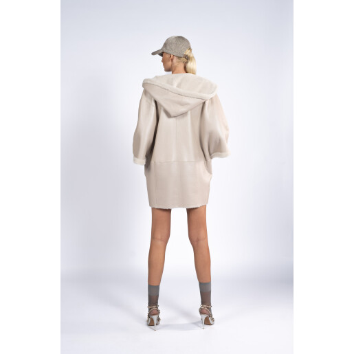 Jacheta shearling reversibila cu gluga, bej, 70cm