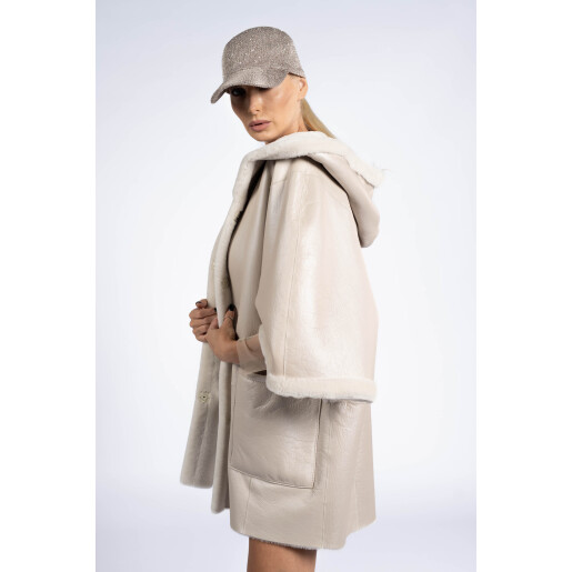 Jacheta shearling reversibila cu gluga, bej, 70cm