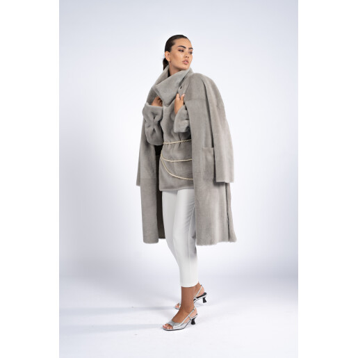 Palton reversibil cu cordon shearling, gri, 80cm