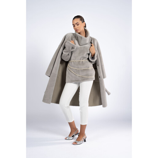 Palton reversibil cu cordon shearling, gri, 80cm