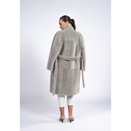 Palton reversibil cu cordon shearling, gri, 80cm