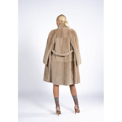 Set vesta cu guler inalt si mansete shearling, bej, 60cm