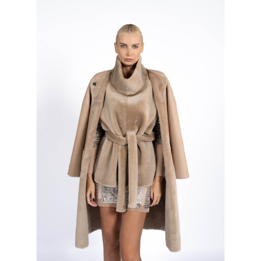 Palton reversibil shearling, bej, 80cm