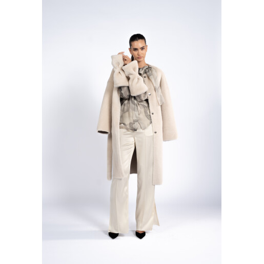 Haina shearling off white, cu cordon, 90cm