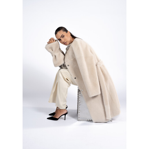 Haina shearling off white, cu cordon, 90cm