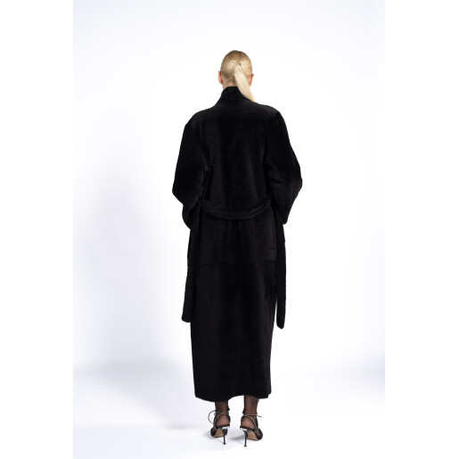 Palton shearling cu cordon, reversibil, negru, 120cm
