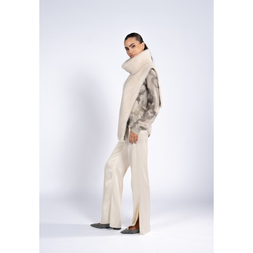 Vesta shearling off white, guler inalt, marime unica