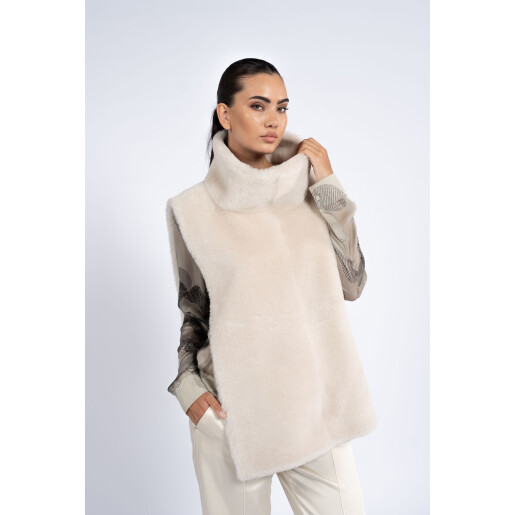 Vesta shearling off white, guler inalt, marime unica