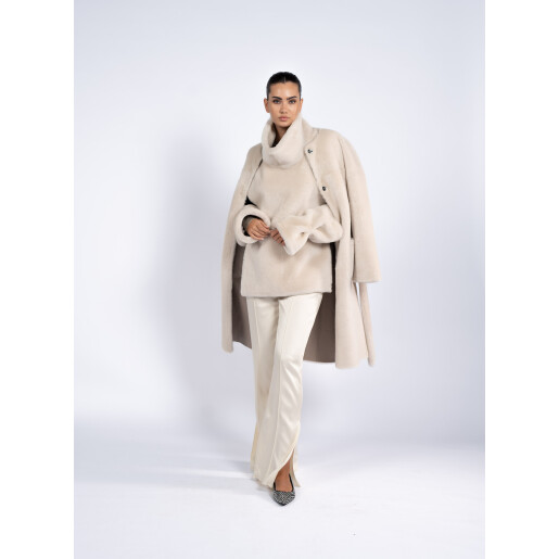 Haina shearling cu cordon, off white, 90cm