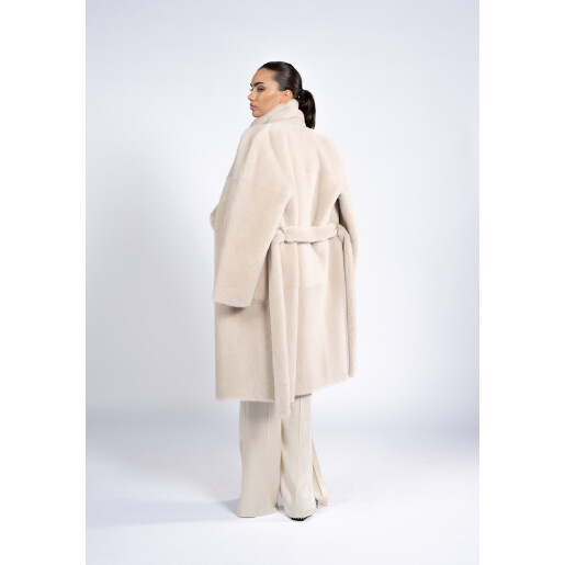Haina shearling cu cordon, off white, 90cm
