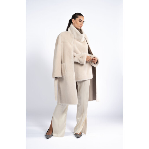 Haina shearling cu cordon, off white, 90cm