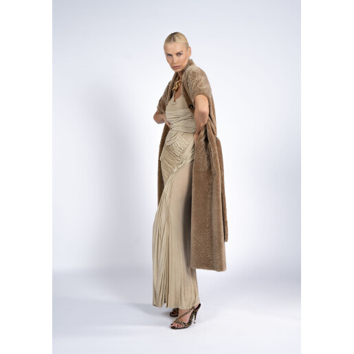 Vesta lunga de shearling, camel, 100cm