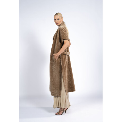 Vesta lunga de shearling, camel, 100cm