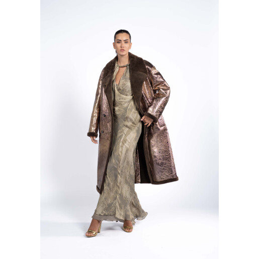 Palton shearling shinny cu revere, 100cm