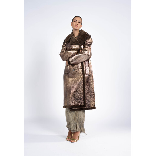 Palton shearling shinny cu revere, 100cm