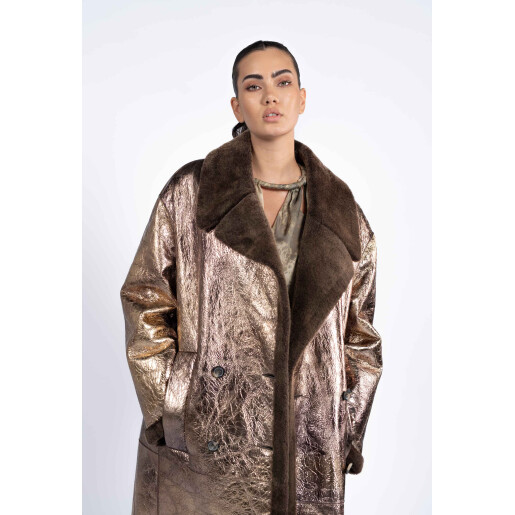 Palton shearling shinny cu revere, 100cm