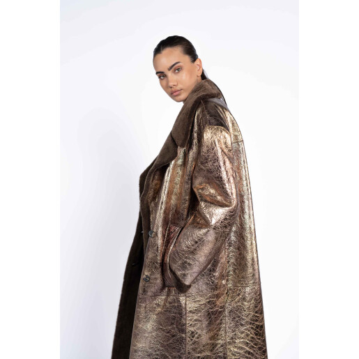 Palton shearling shinny cu revere, 100cm