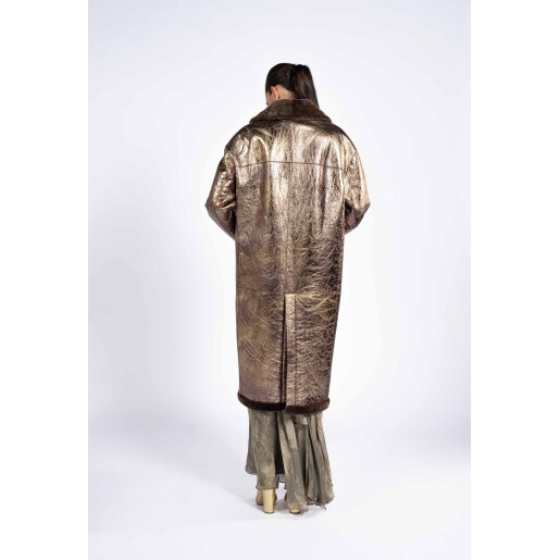 Palton shearling shinny cu revere, 100cm