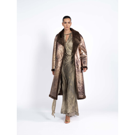 Palton shearling shinny cu revere, 100cm