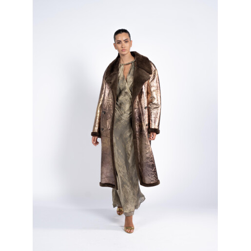 Palton shearling shinny cu revere, 100cm