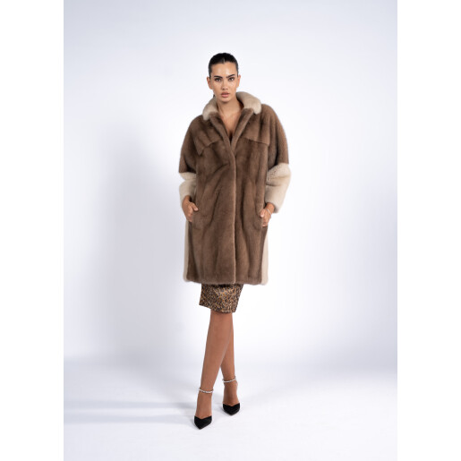 Haina blana naturala vizon duo culori. maro-bj, 90cm