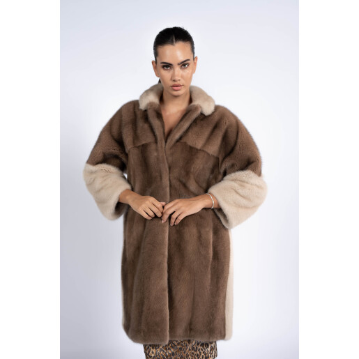 Haina blana naturala vizon duo culori. maro-bj, 90cm