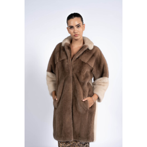 Haina blana naturala vizon duo culori. maro-bj, 90cm