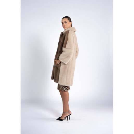 Haina blana naturala vizon duo culori. maro-bj, 90cm