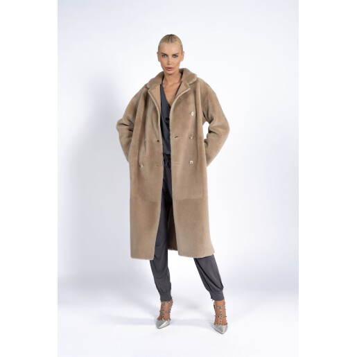 Haina shearling reversibila cu cordon, bej-rose, 90cm