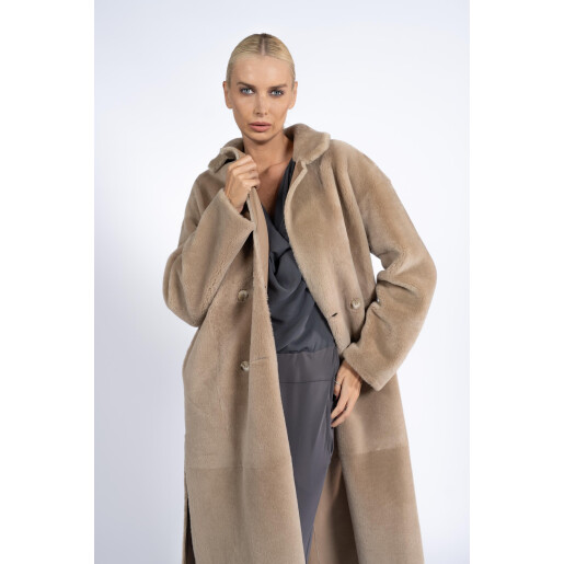 Haina shearling reversibila cu cordon, bej-rose, 90cm