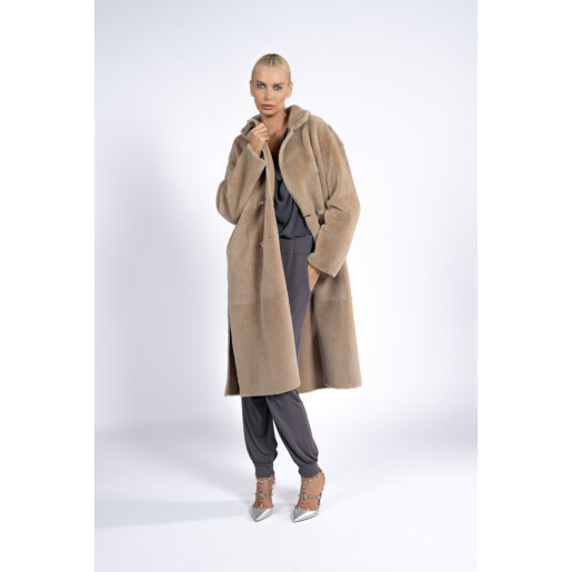 Haina shearling reversibila cu cordon, bej-rose, 90cm