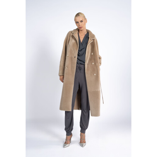 Haina shearling reversibila cu cordon, bej-rose, 90cm