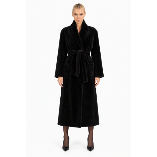Palton lung shearling reversibil, negru, 120cm