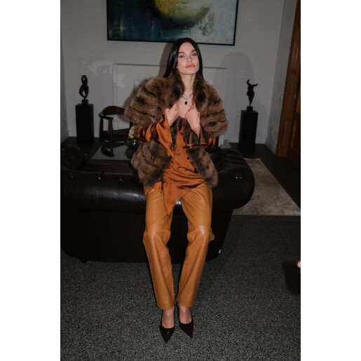 Vesta maneci scurte, blana naturala zibelina, 60cm