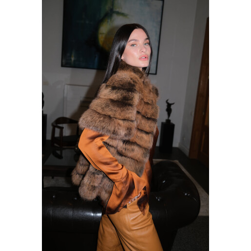 Vesta maneci scurte, blana naturala zibelina, 60cm