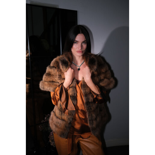 Vesta maneci scurte, blana naturala zibelina, 60cm