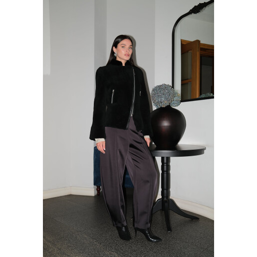 Jacheta sport shearling cu fermoar, negru, 50cm